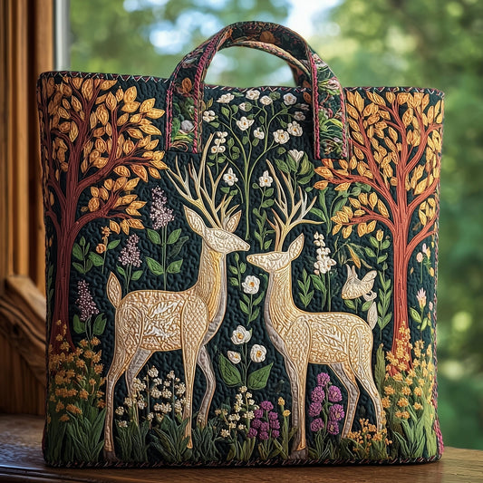 Deer Forest Scene Quilted Tote