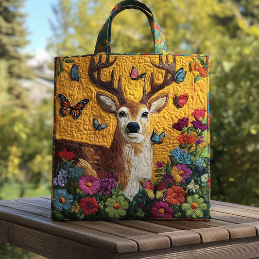 Everyday Deer Butterflies Quilted Tote