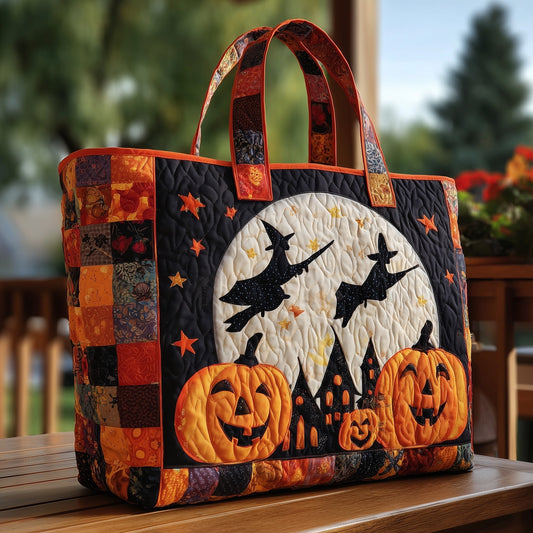 Witches Moon Pumpkins Quilted Tote