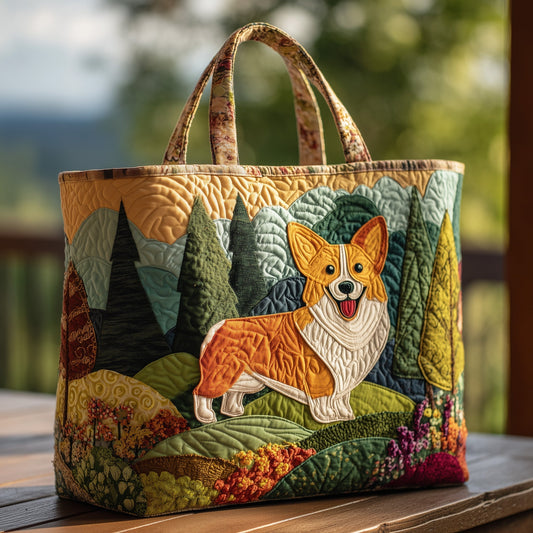 Corgi Dog Forest Quilted Tote