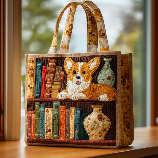 The Corgi Bookshelf Quilted Tote