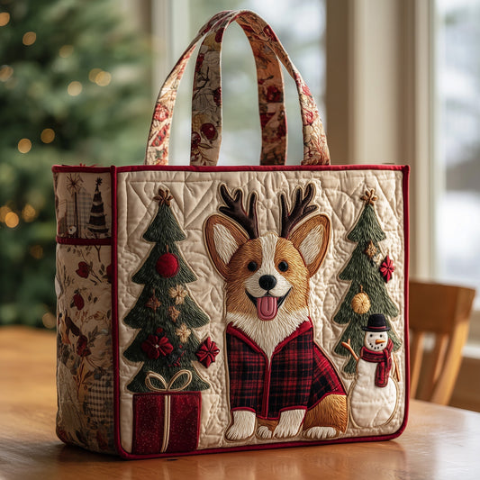 Corgi Dog Holiday Quilted Tote