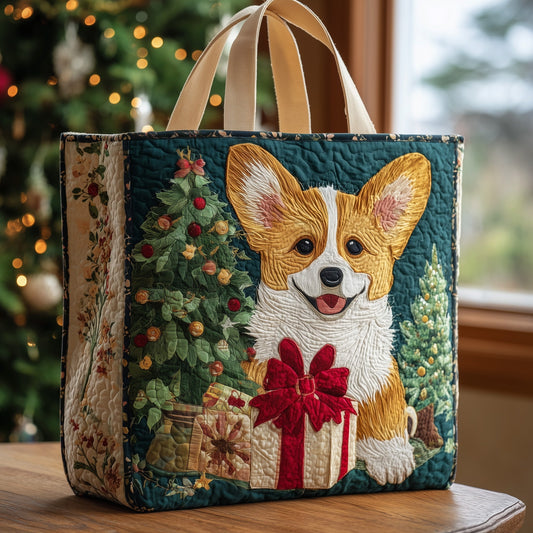 Corgi Dog Christmas Quilted Tote