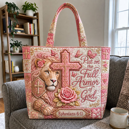 Lion Cross Rose Quilted Tote
