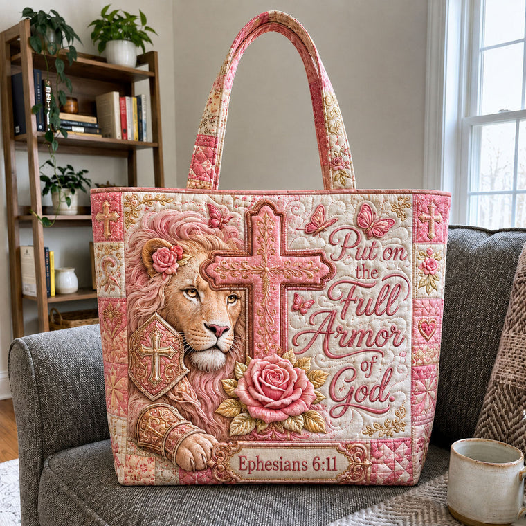 Lion Cross Rose Quilted Tote