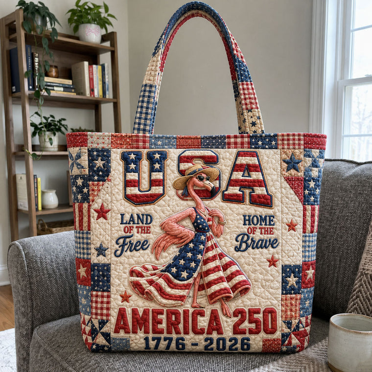 Patriotic Flamingo Flag Quilted Tote