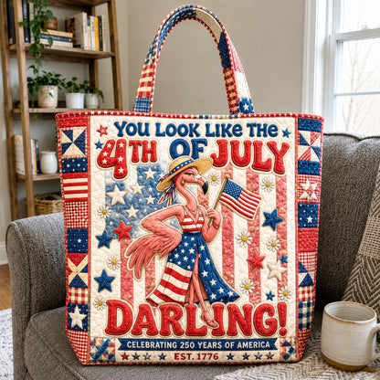 Fourth Of July Flamingo Quilted Tote