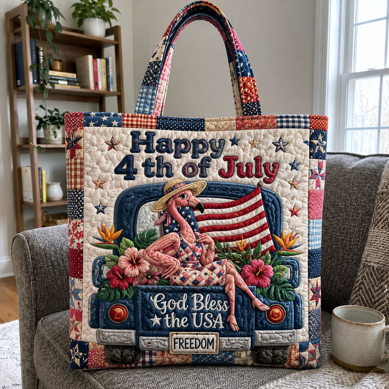 Flamingo American Flag Tote Bag