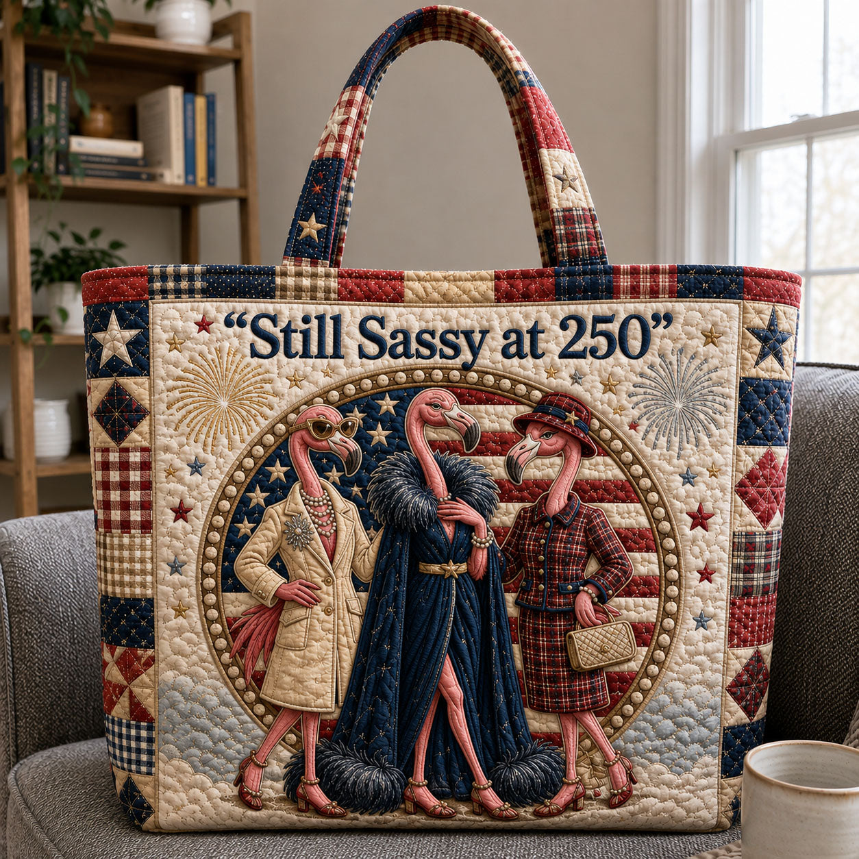 Everyday Patriotic Flamingos Quilted Tote