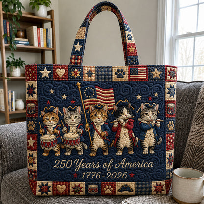 Patriotic Cats Flag Quilted Tote