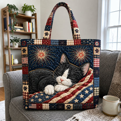 Sleeping Cat Fireworks Quilted Tote