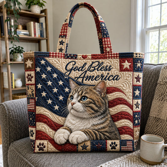 American Flag Cat Quilted Tote
