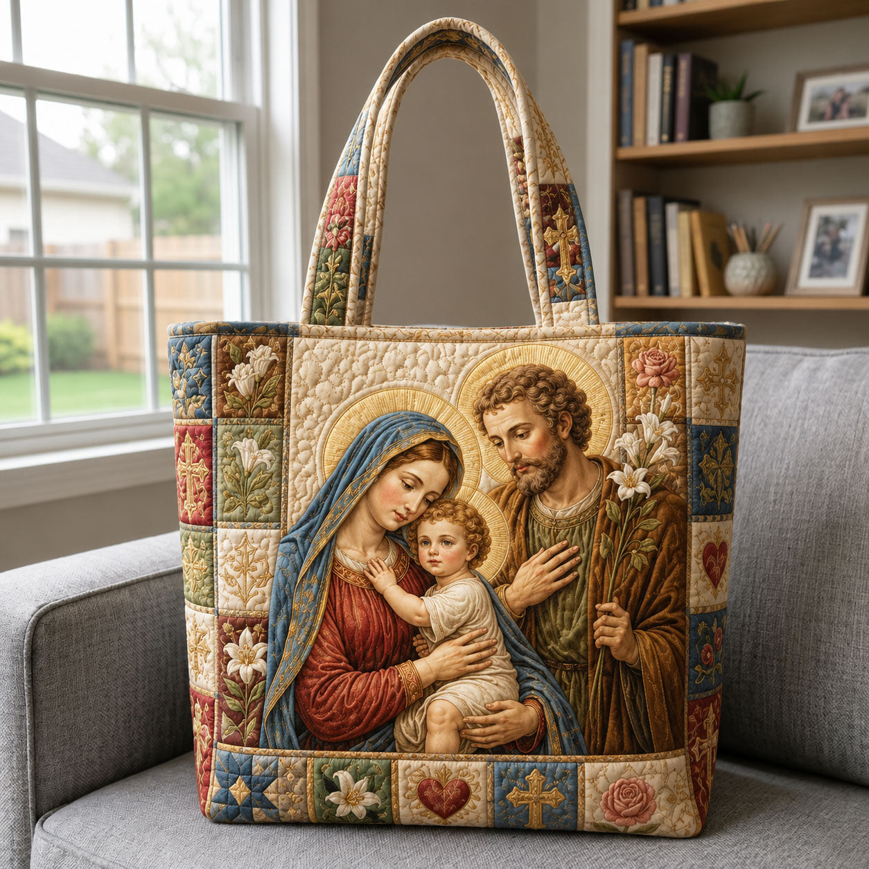 Holy Family Religious Art Quilted Tote