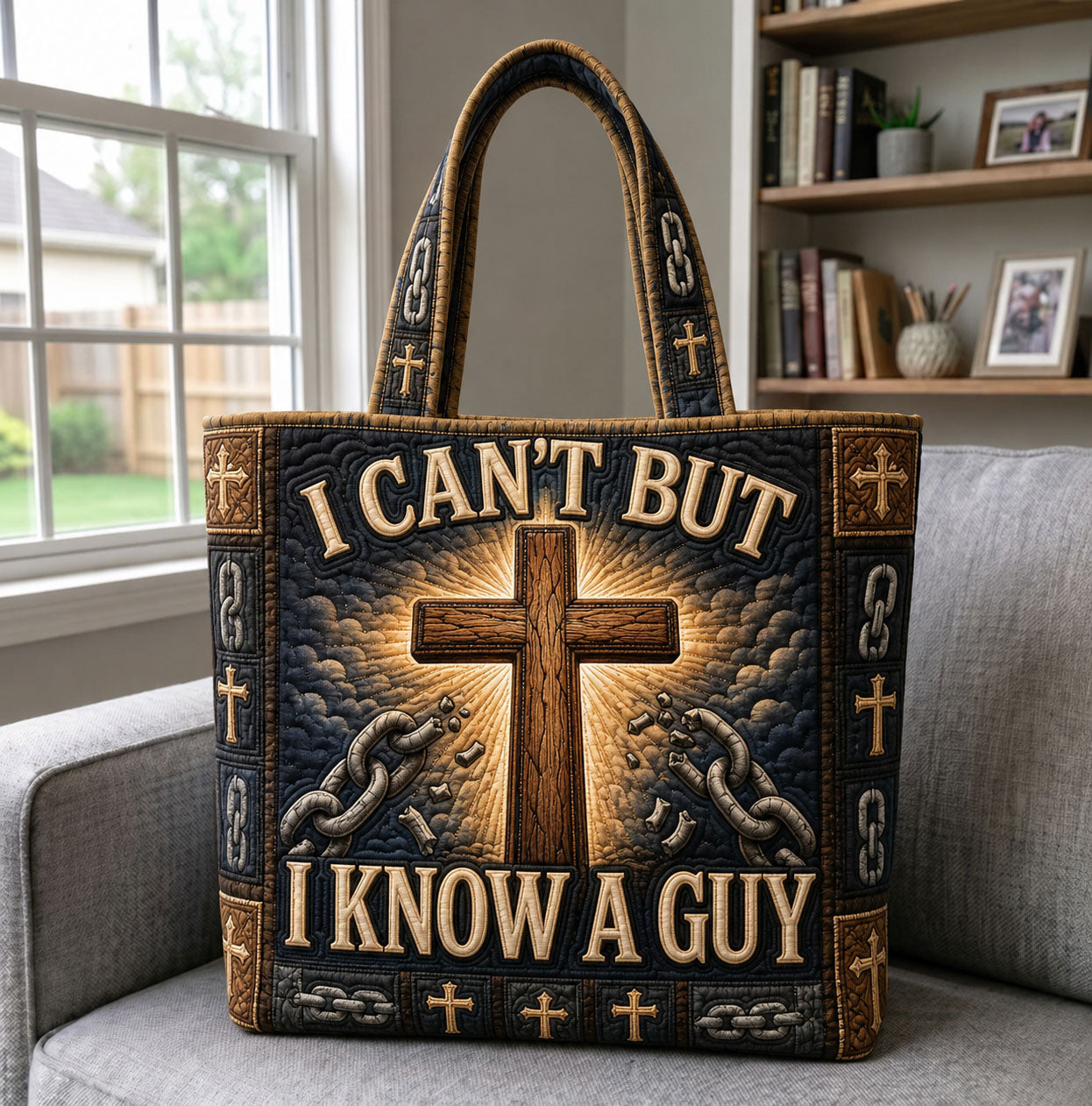 Cross Broken Chains Quilted Tote