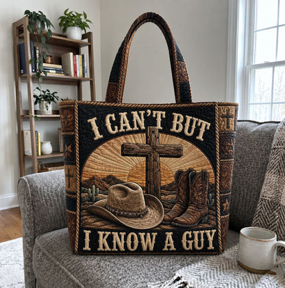 Cross Cowboy Hat Boots Quilted Tote