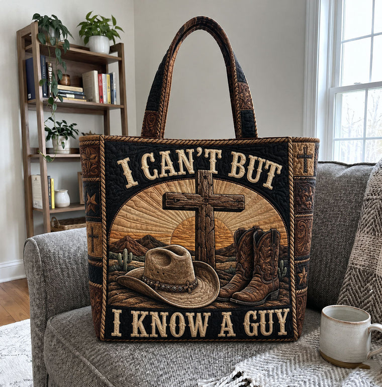 Cross Cowboy Hat Boots Quilted Tote