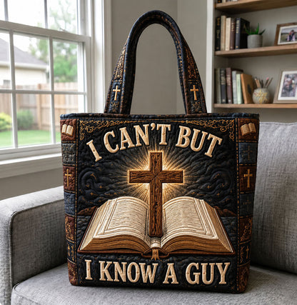 Cross Open Bible Quilted Tote