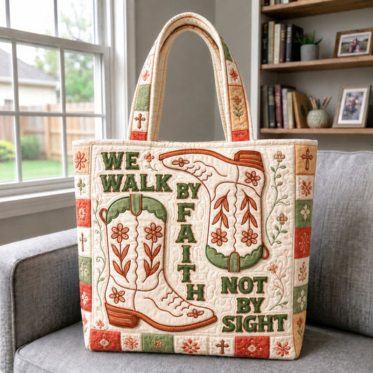 Walk By Faith Western Boots Quilted Tote