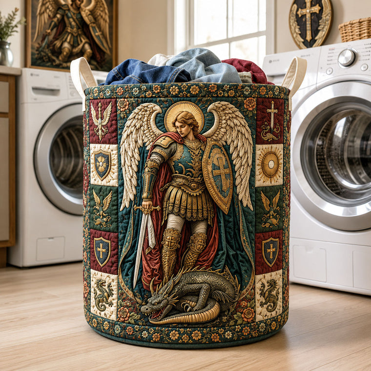 The Archangel Michael Dragon Slayer Quilted Laundry Tote