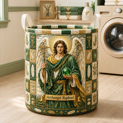 The Archangel Raphael Healing Guardian Quilted Laundry Tote