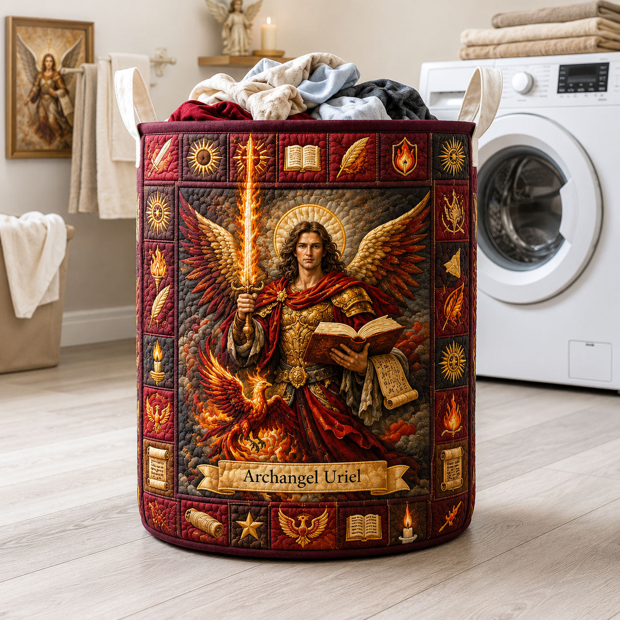 The Archangel Uriel Sacred Flame Quilted Laundry Tote