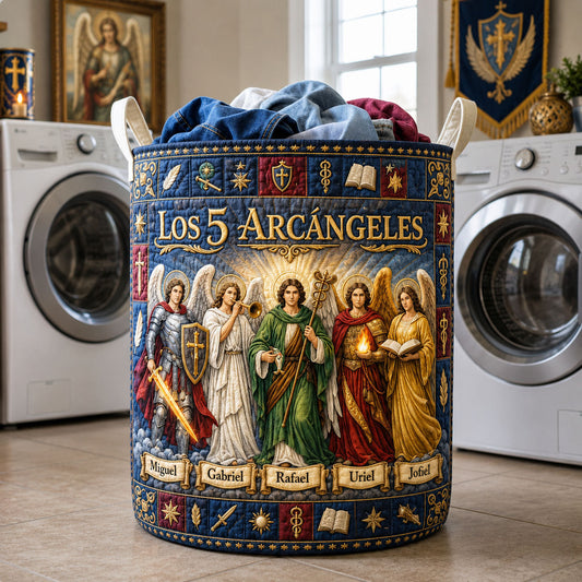 The Five Archangels Quilted Laundry Basket Tote