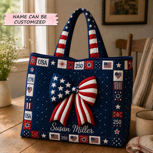 American Flag Bow Quilted Tote