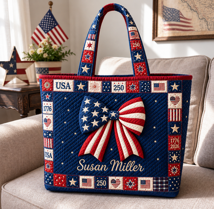 American Flag Bow Quilted Tote
