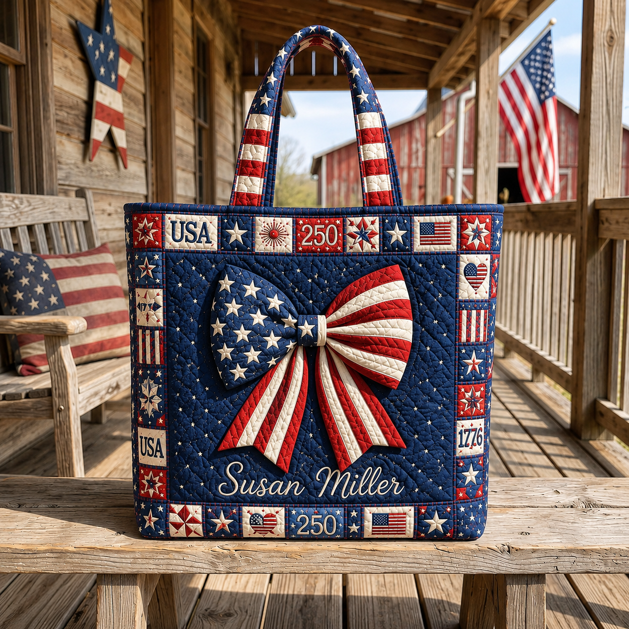 American Flag Bow Quilted Tote