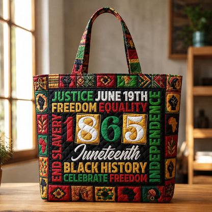 Juneteenth Text Symbols Quilted Tote