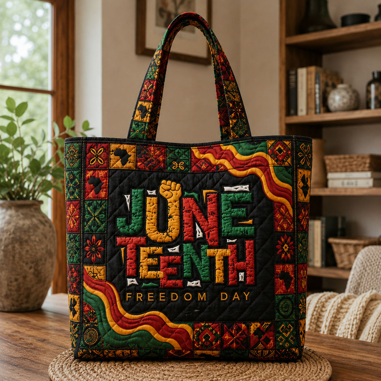Juneteenth Celebration Motif Quilted Tote