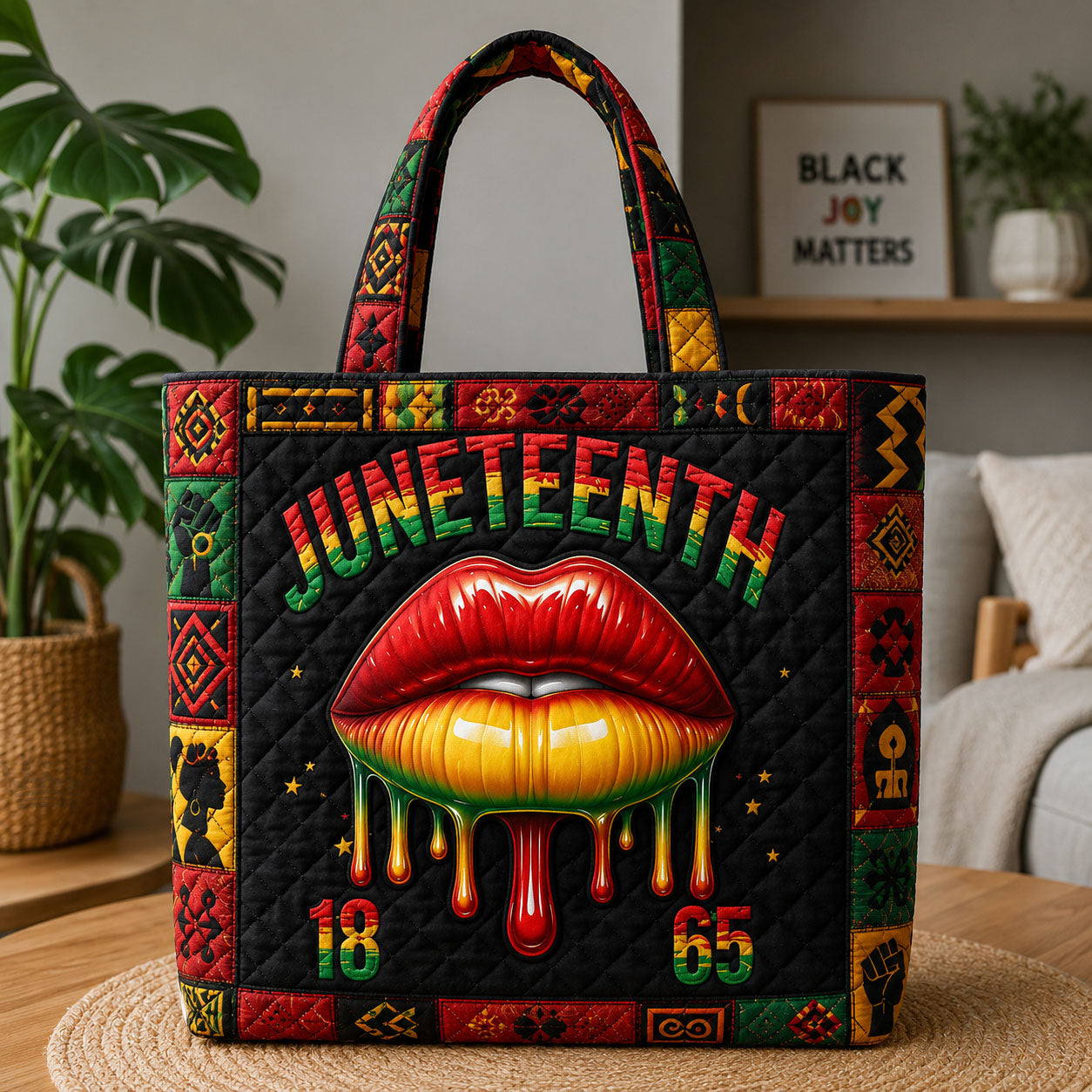 Colorful Lips Juneteenth Text Quilted Tote