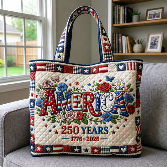 Patriotic Floral America Quilted Tote