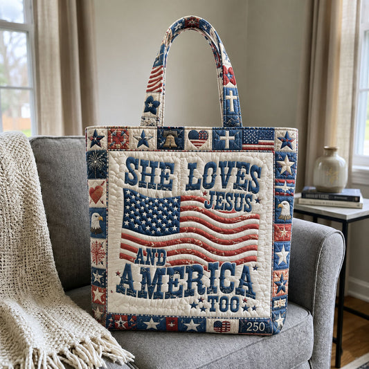 She Loves Jesus Quilted Tote