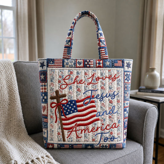 American Flag Cross Quilted Tote