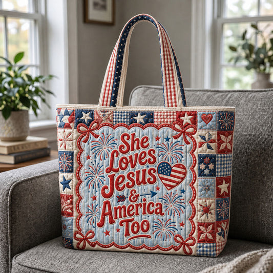 Patriotic Americana Stars Fireworks Quilted Tote