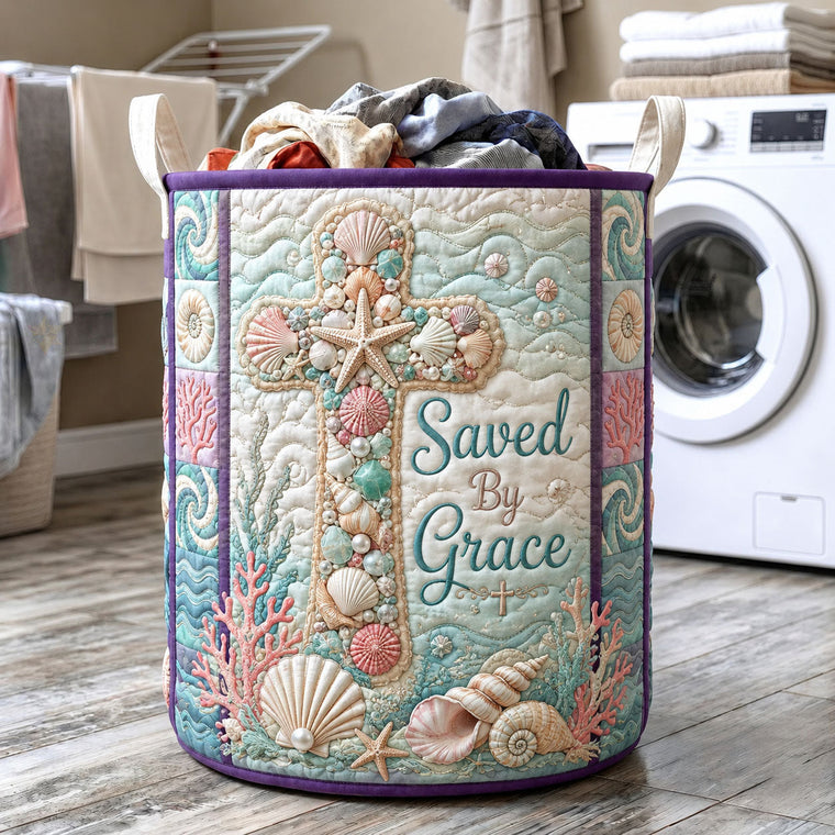 The Saved By Grace Seashell Cross Quilted Tote