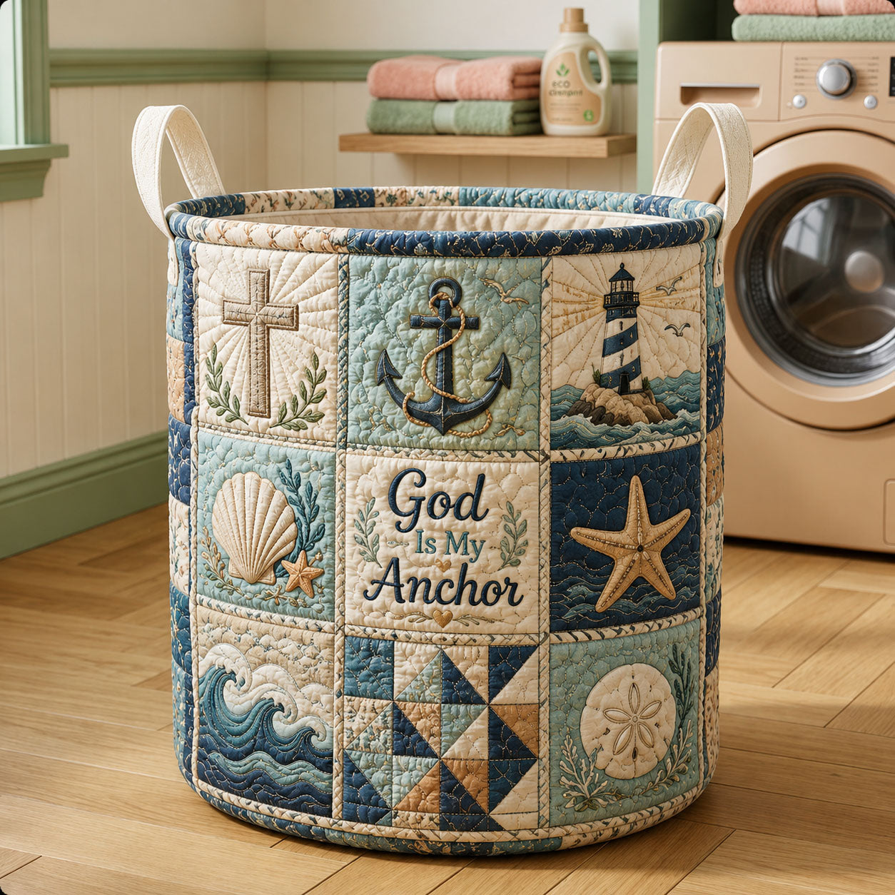 The God Is My Anchor Quilted Laundry Tote
