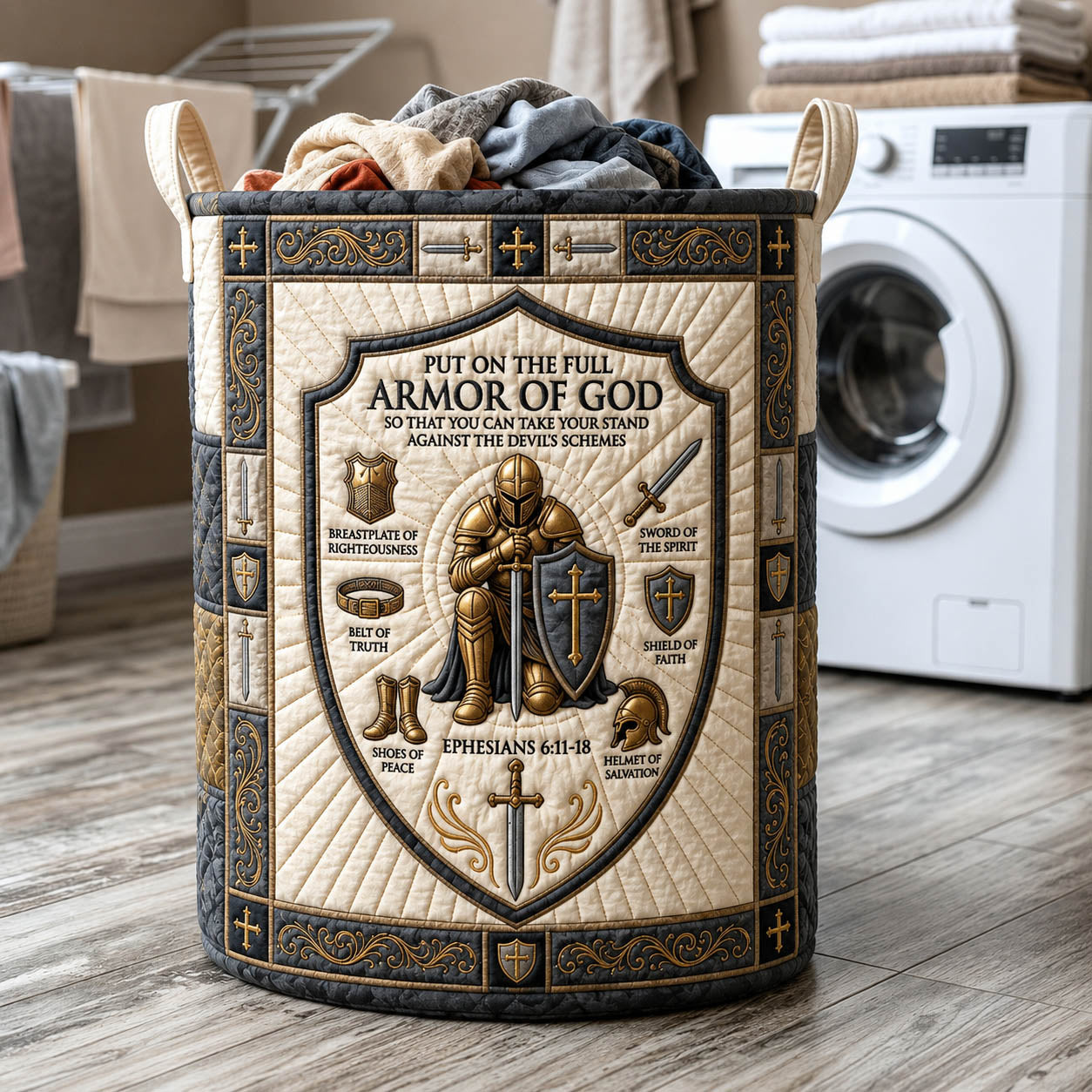 The Armor Of God Quilted Laundry Basket Tote