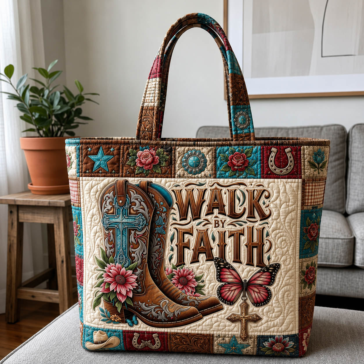 Walk By Faith Western Quilted Tote