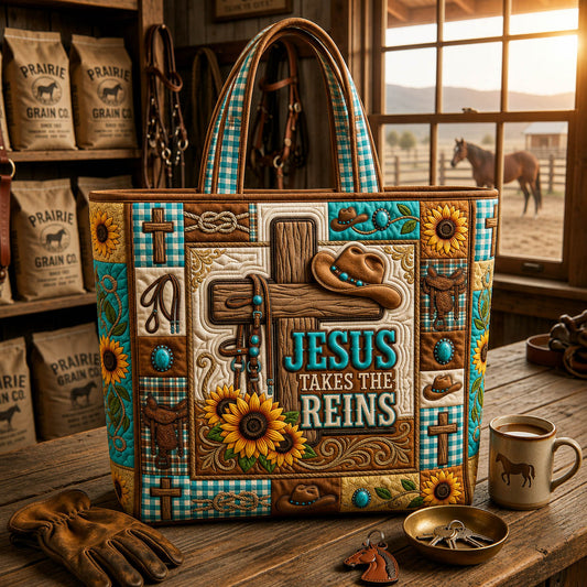The Jesus Takes The Reins Quilted Tote