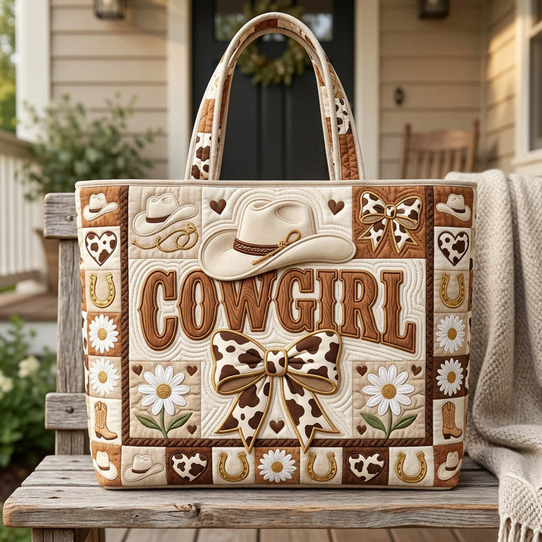 Cowgirl Hat Bow Daisy Quilted Tote