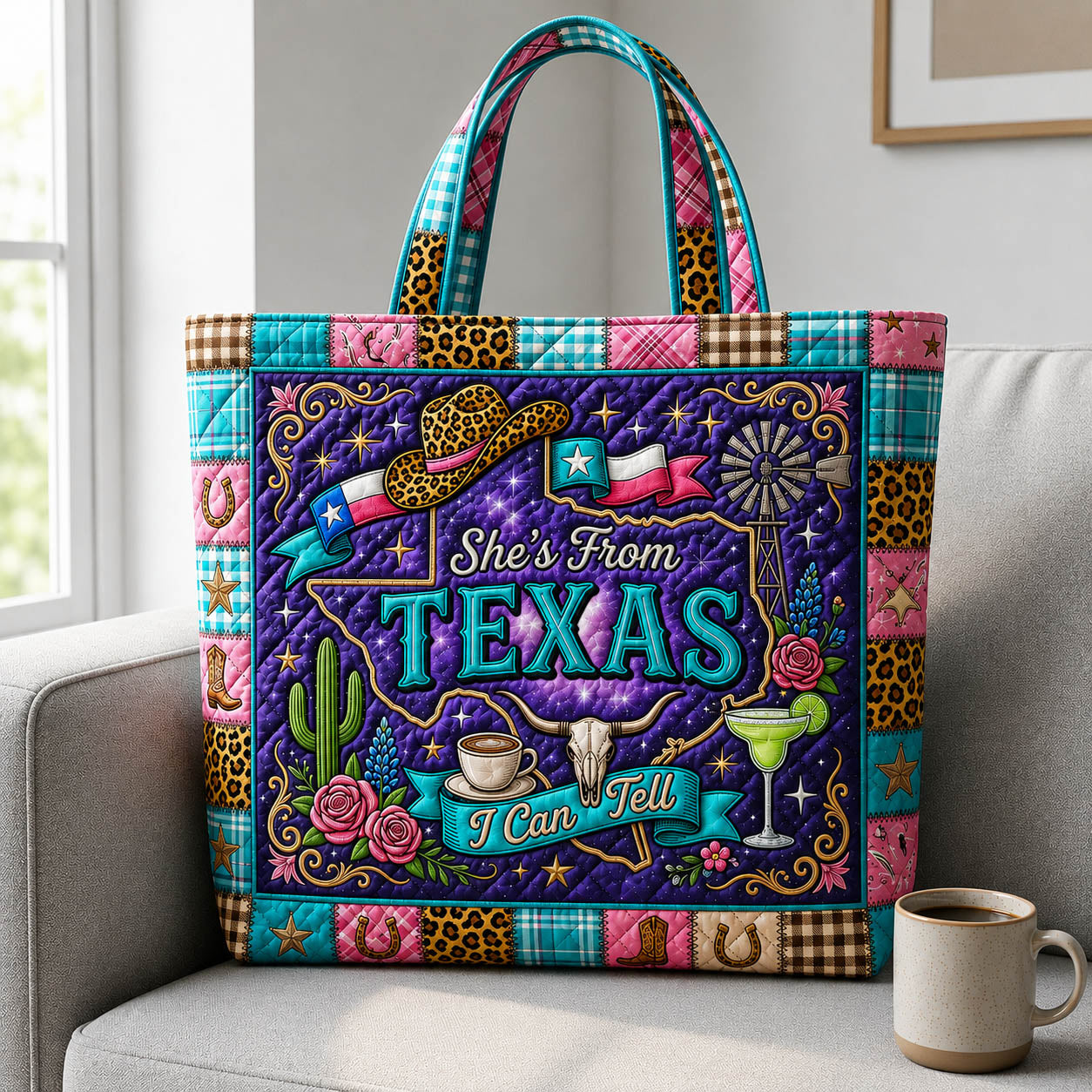 Texas Map Symbols Quilted Tote