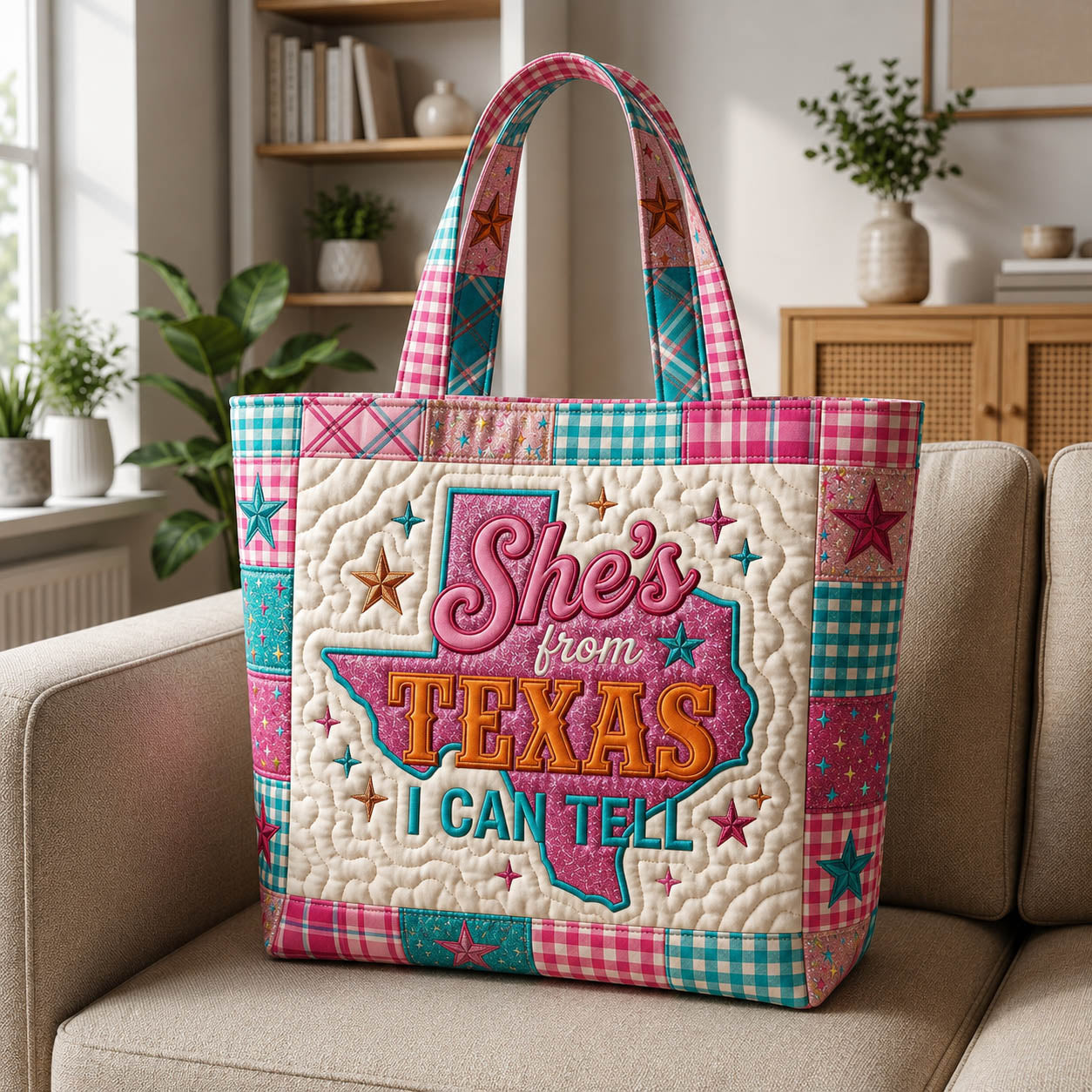 Texas State Patchwork Stars Quilted Tote