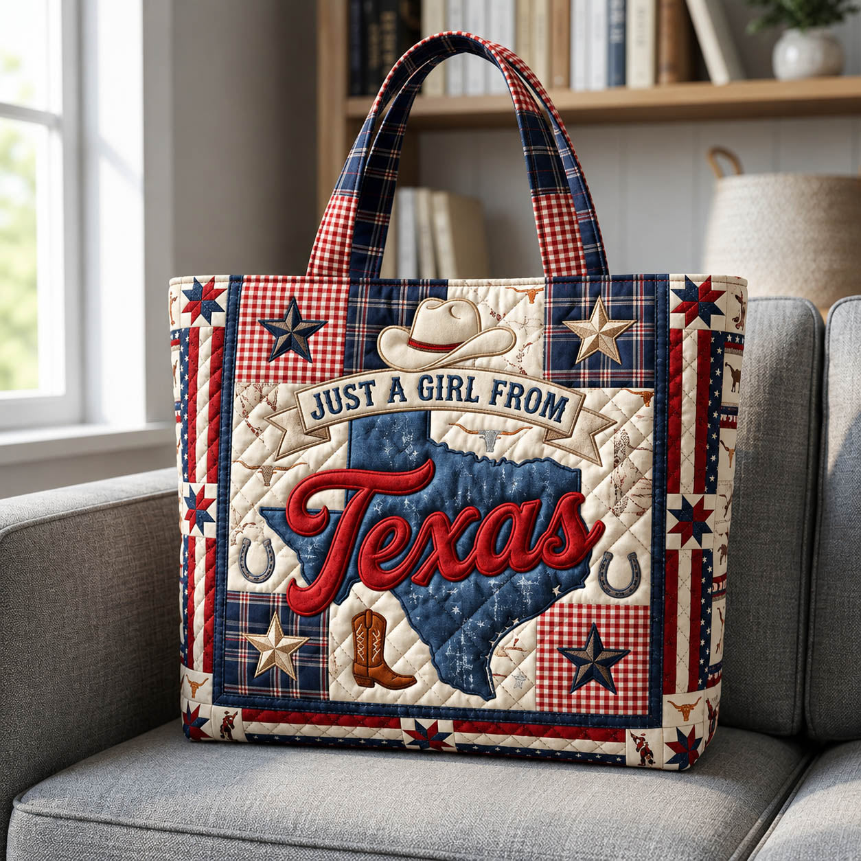 Texas Map Stars Quilted Tote