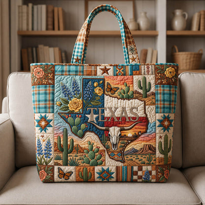 Texas Map Cactus Quilted Tote