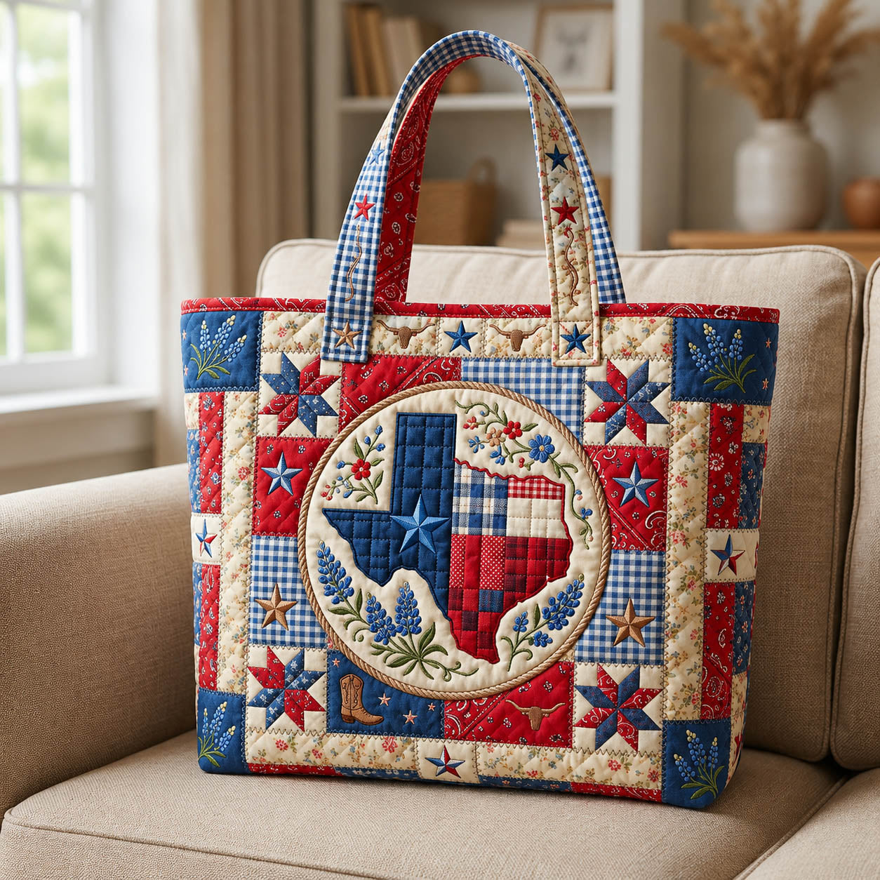 Texas Map Patchwork Quilted Tote