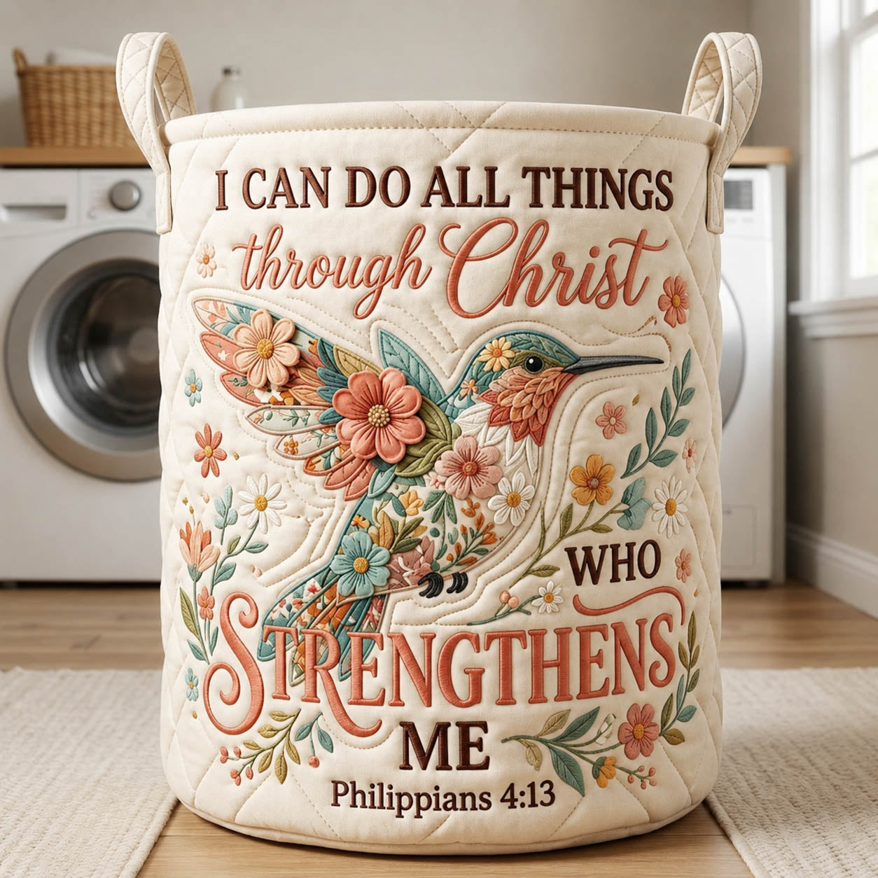 The Christian Hummingbird Quilted Laundry Basket Tote