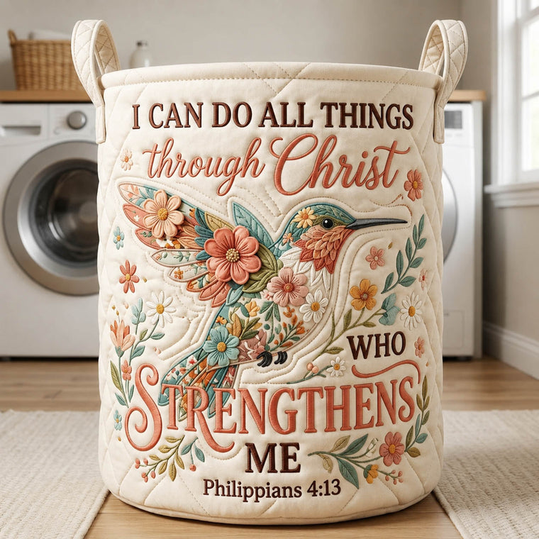 The Christian Hummingbird Quilted Laundry Basket Tote