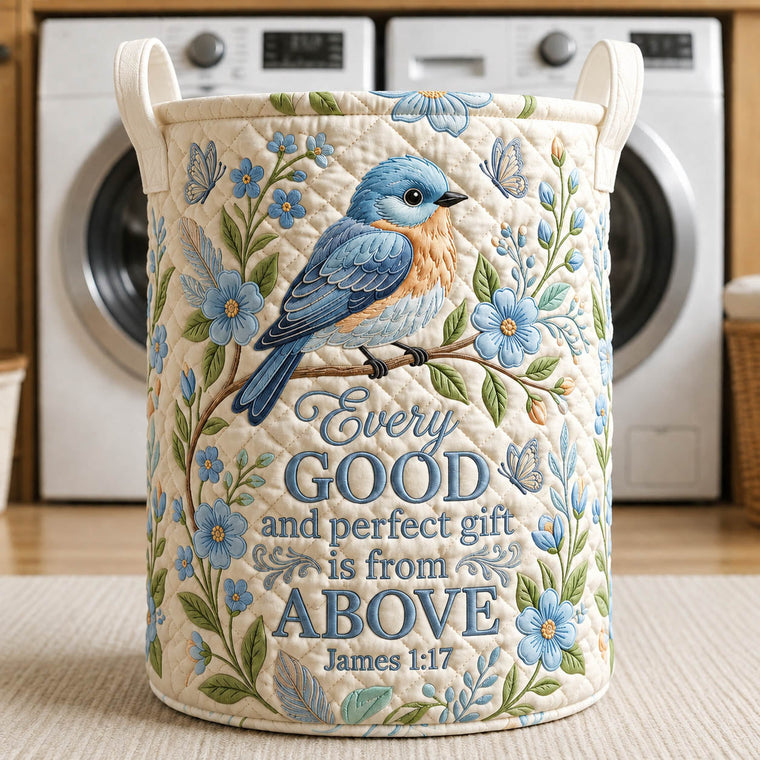 The Blue Bird Bible Verse Quilted Laundry Tote